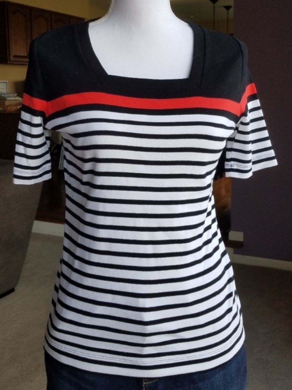 Women’s Croft & Barrow Square Neck Striped Short Sleeve Top